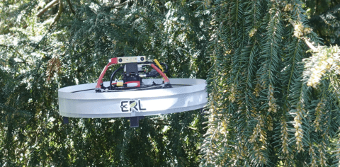The drone has a streamlined body to detect contact with branches anywhere. 